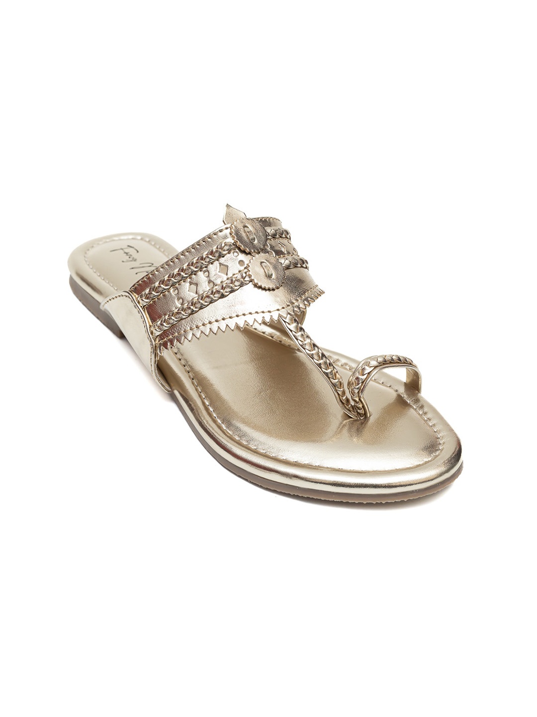 

Dapper Feet-Fancy Nancy Braided One Toe Flats With Laser Cuts, Gold