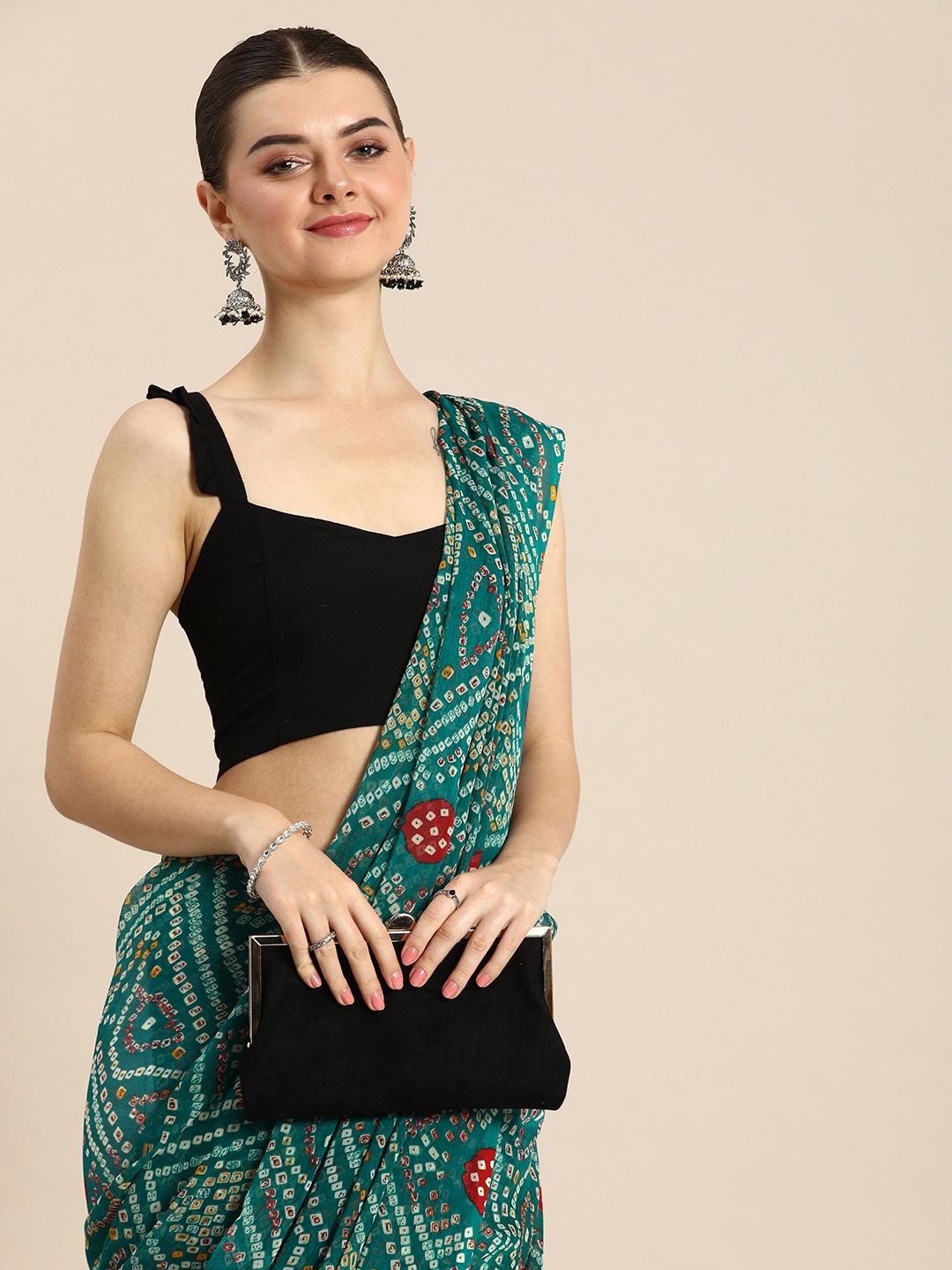 

Rani Saahiba Bandhani Printed Saree, Teal