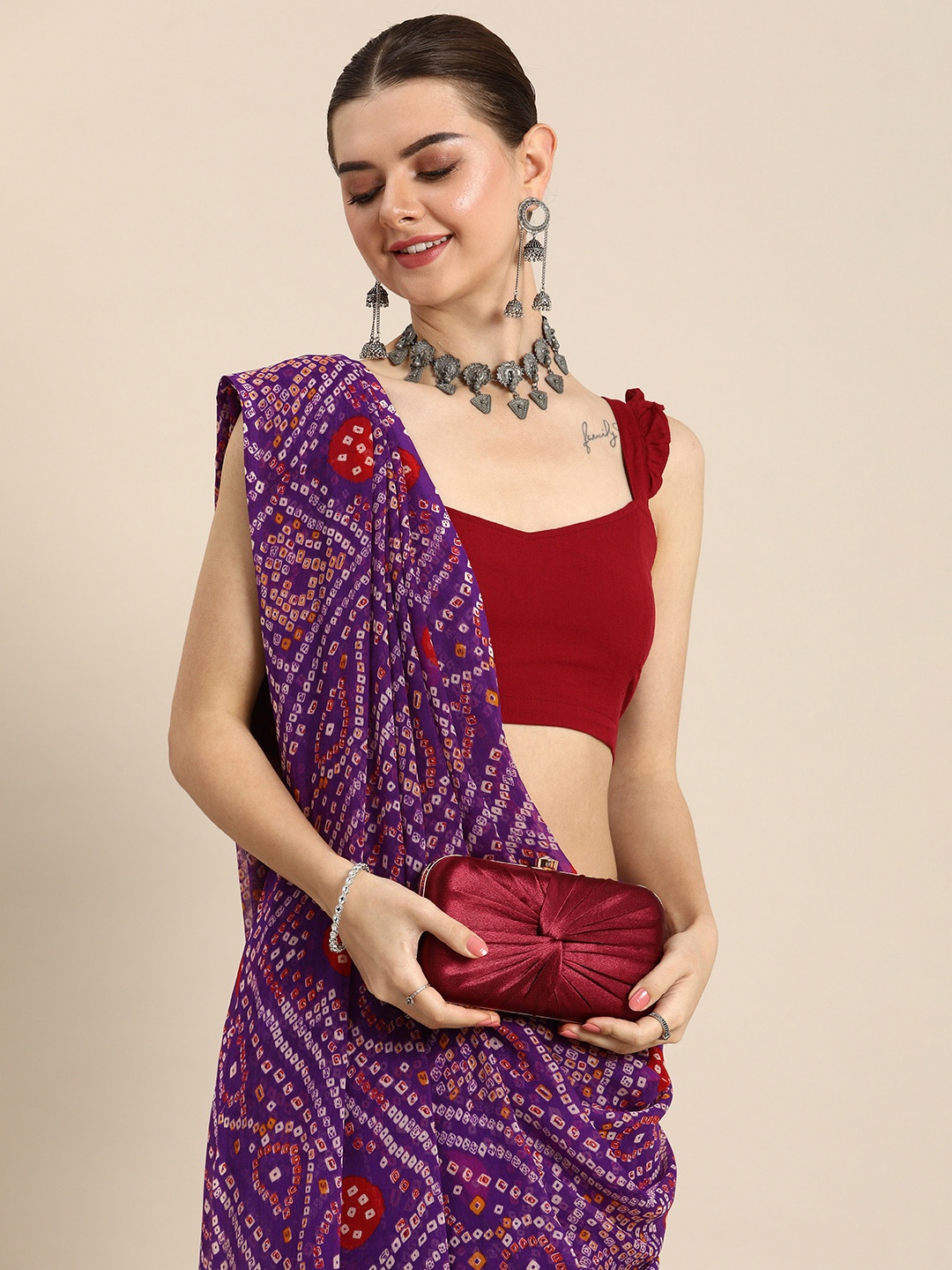 

Rani Saahiba Bandhani Printed Saree, Purple