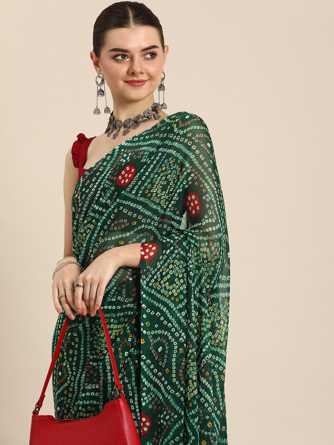

Rani Saahiba Bandhani Printed Saree, Green