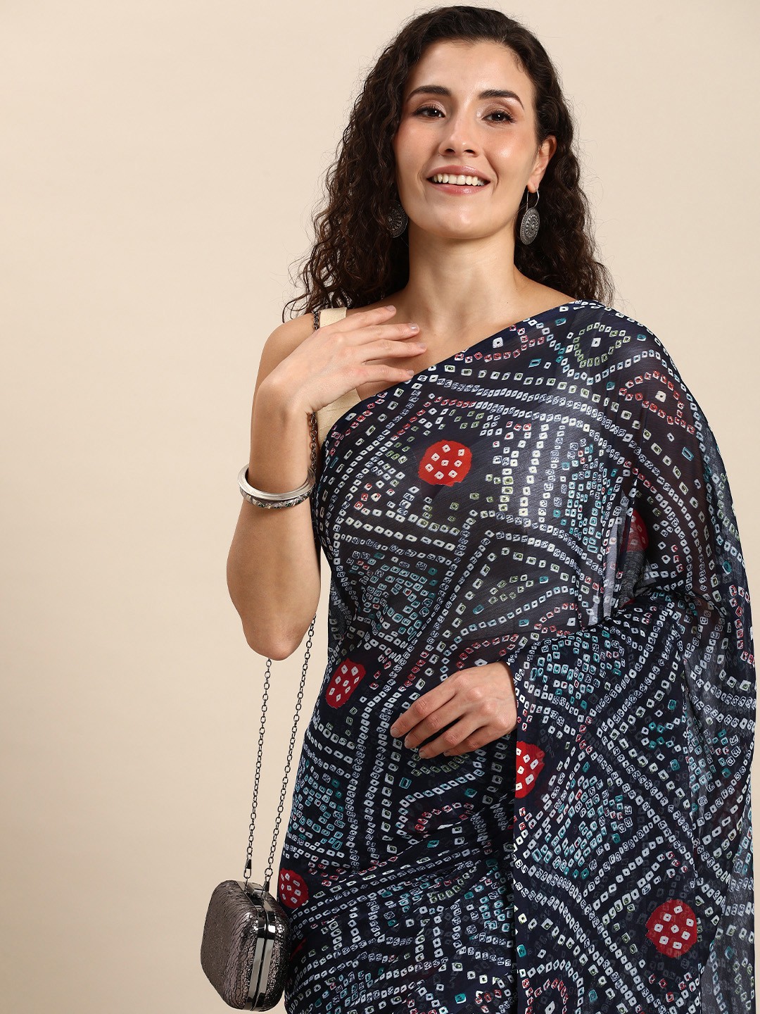 

Rani Saahiba Bandhani Printed Saree, Navy blue