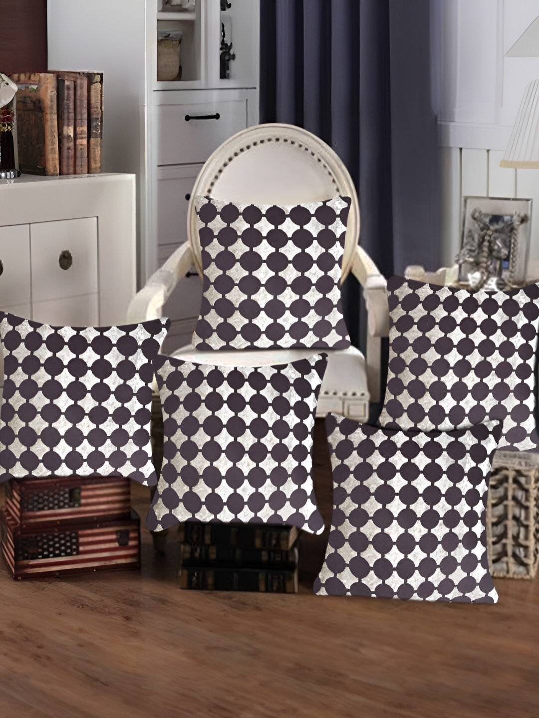 

Tesmare Brown & Grey 5 Pieces Geometric Velvet Square Cushion Covers