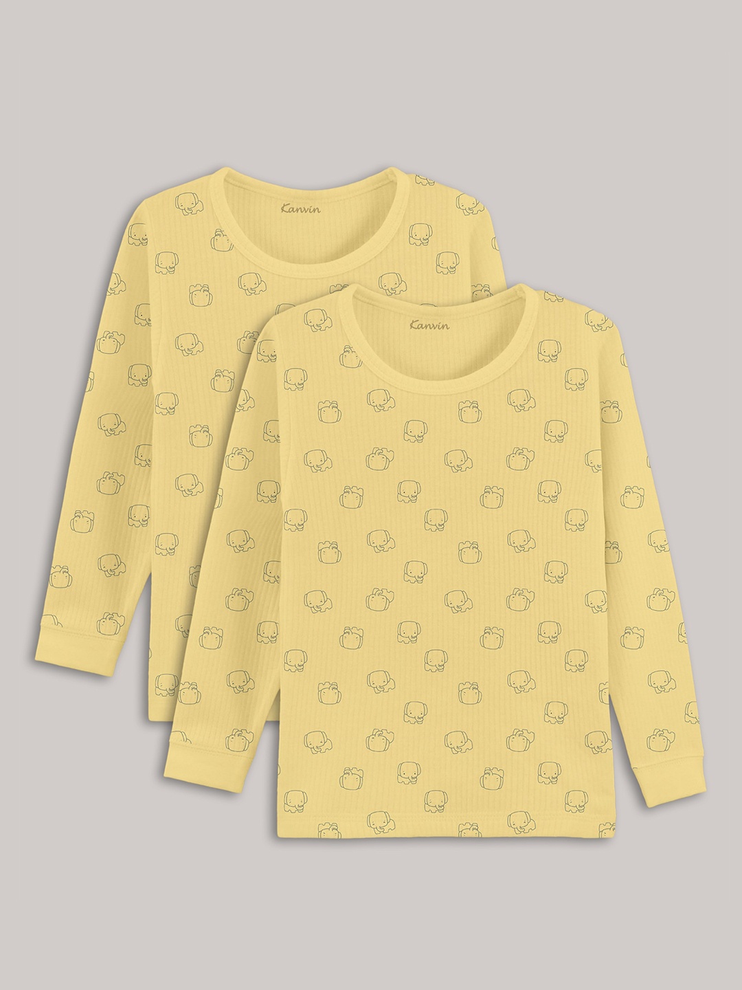 

Kanvin Boys Yellow Pack of 2 Printed Thermal Tops