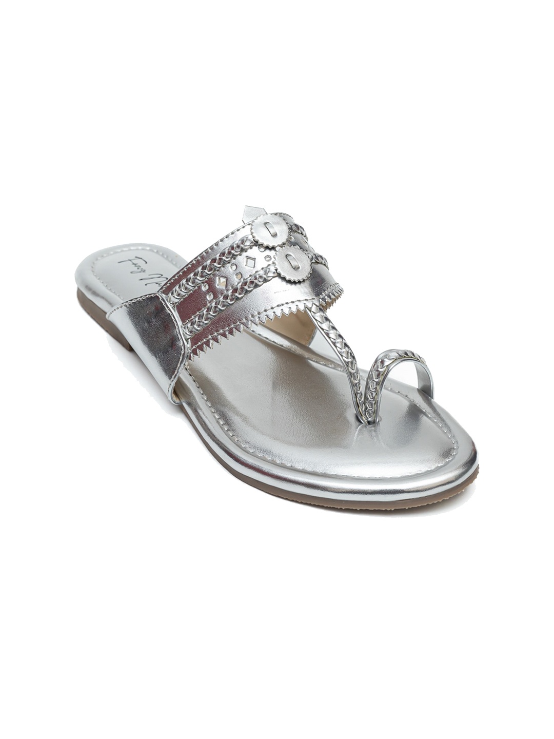 

Dapper Feet-Fancy Nancy Textured Open Toe Flats, Silver