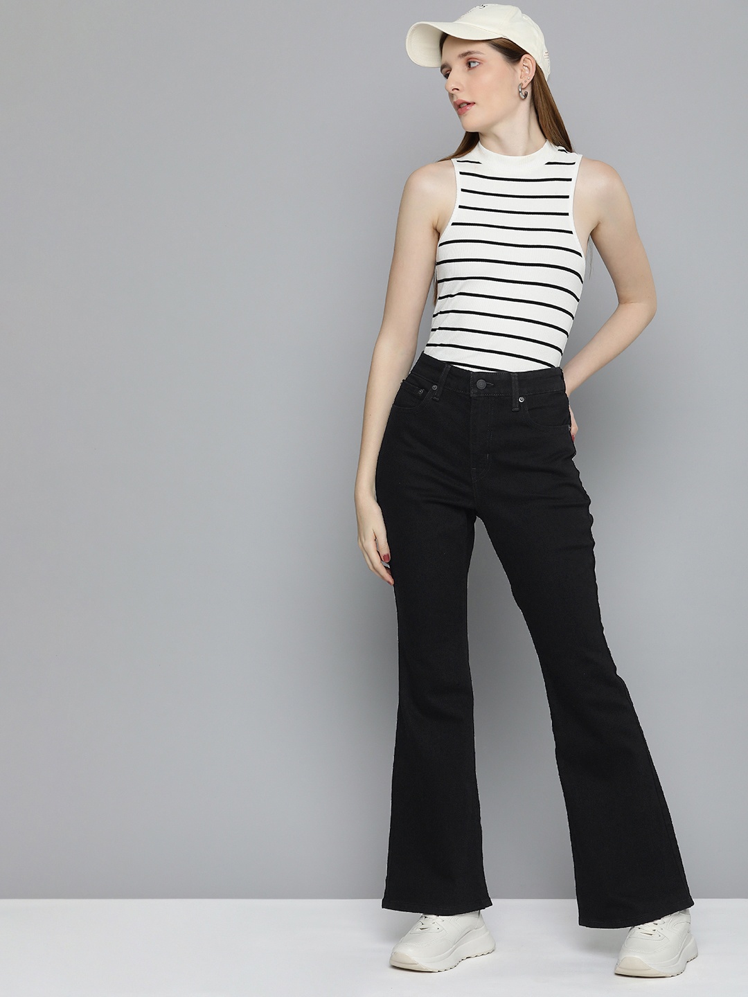 Levis Women 726 Flared High-Rise Stretchable Jeans, Black
