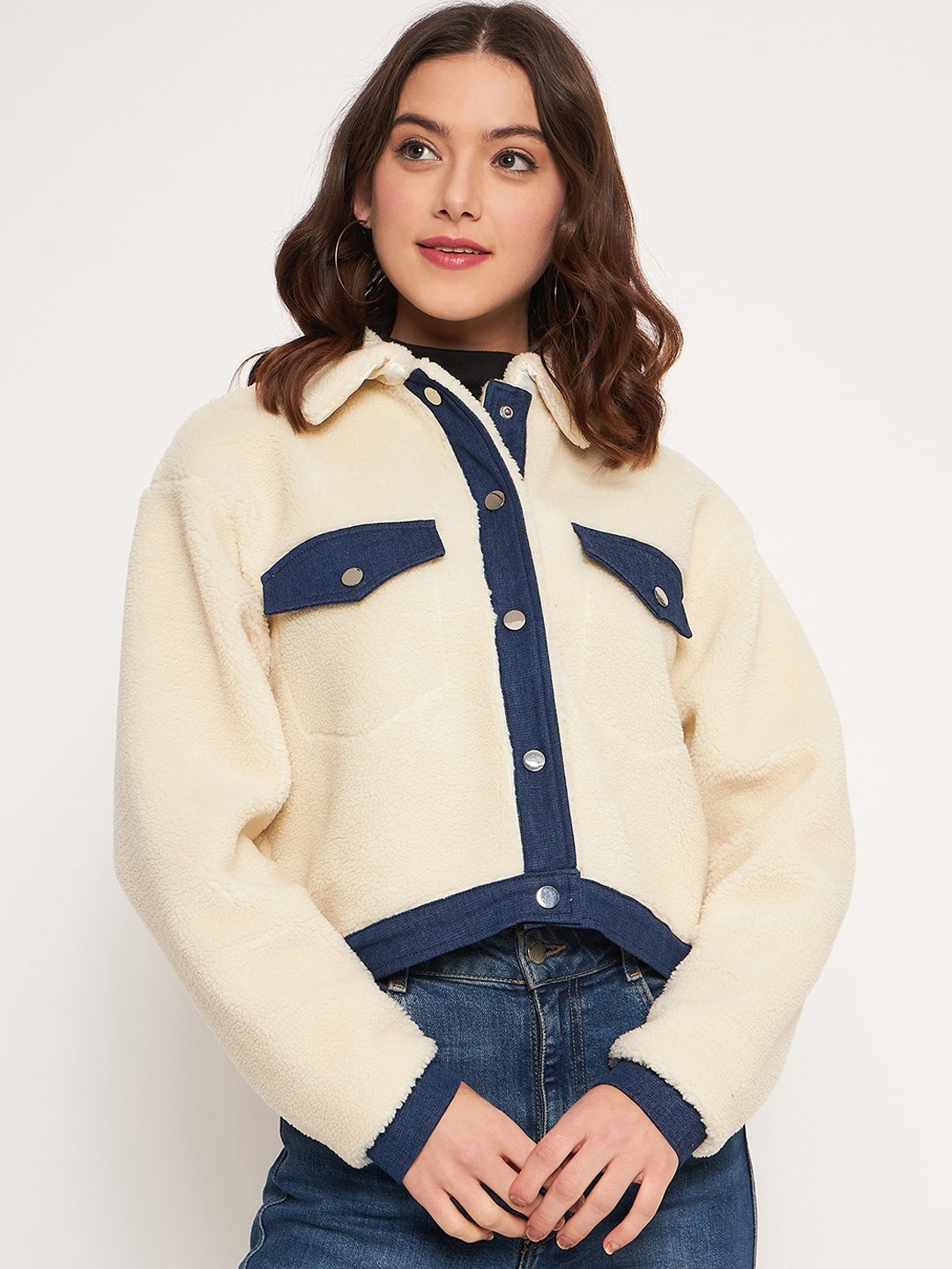 

Madame Colourblocked Spread Collar Tailored Jacket, Off white