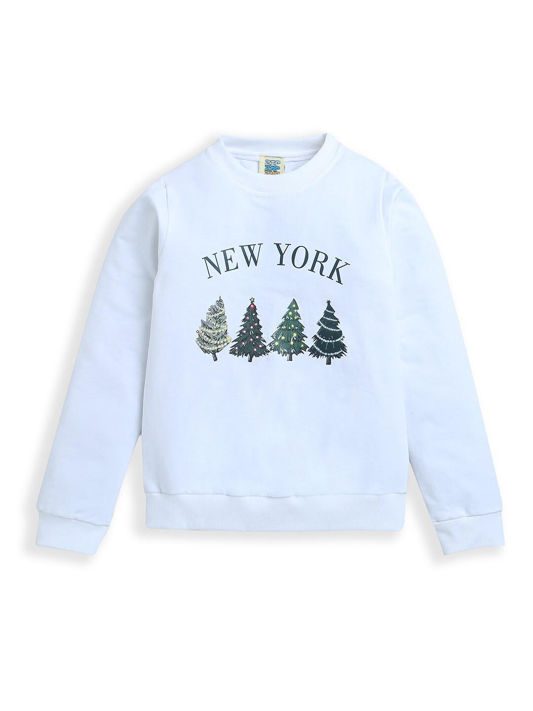 

ZIP ZAP ZOOP Kids Christmas Printed Pure Cotton Sweatshirt, White