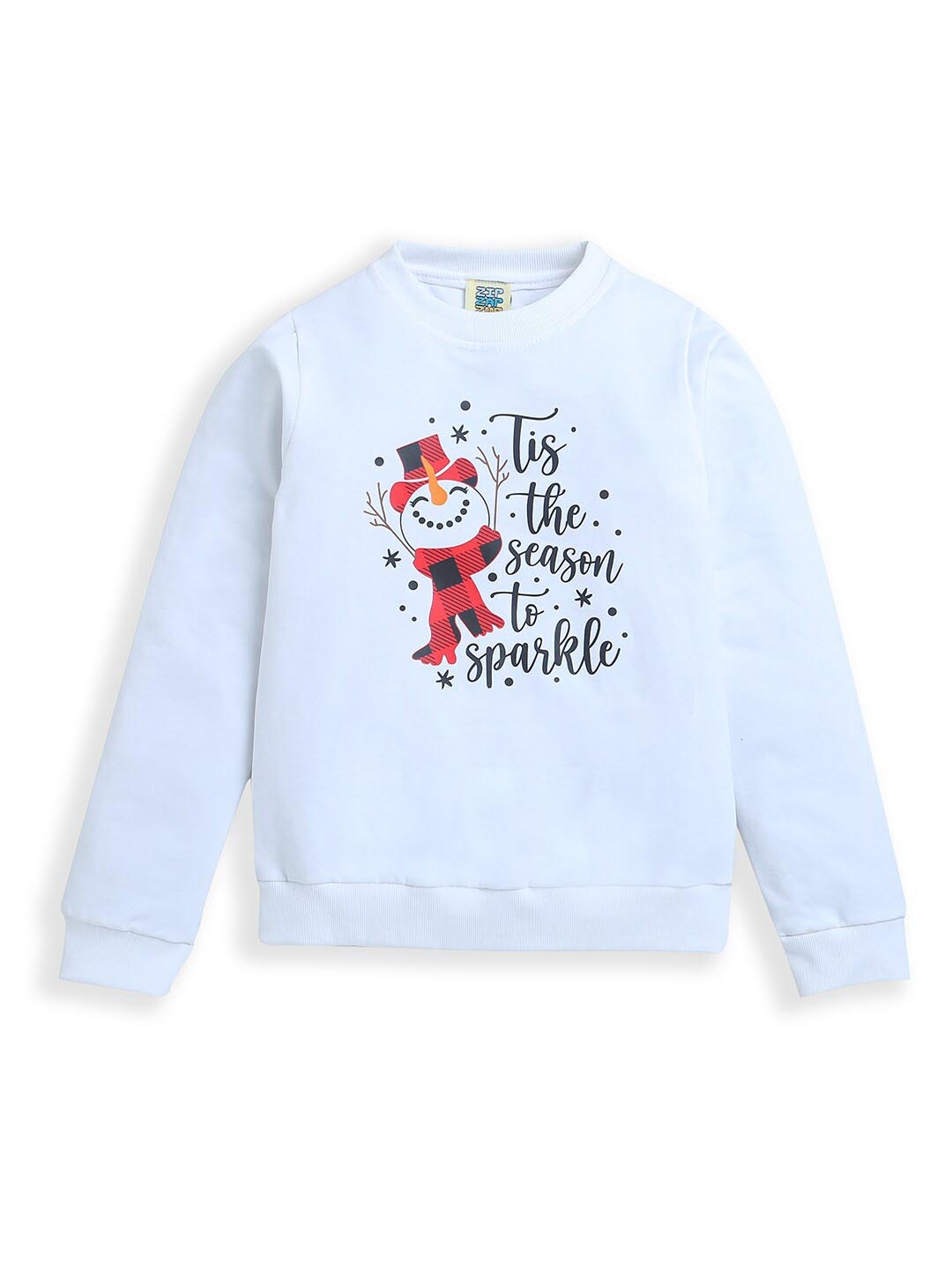 

ZIP ZAP ZOOP Kids Christmas Printed Pure Cotton Sweatshirt, White