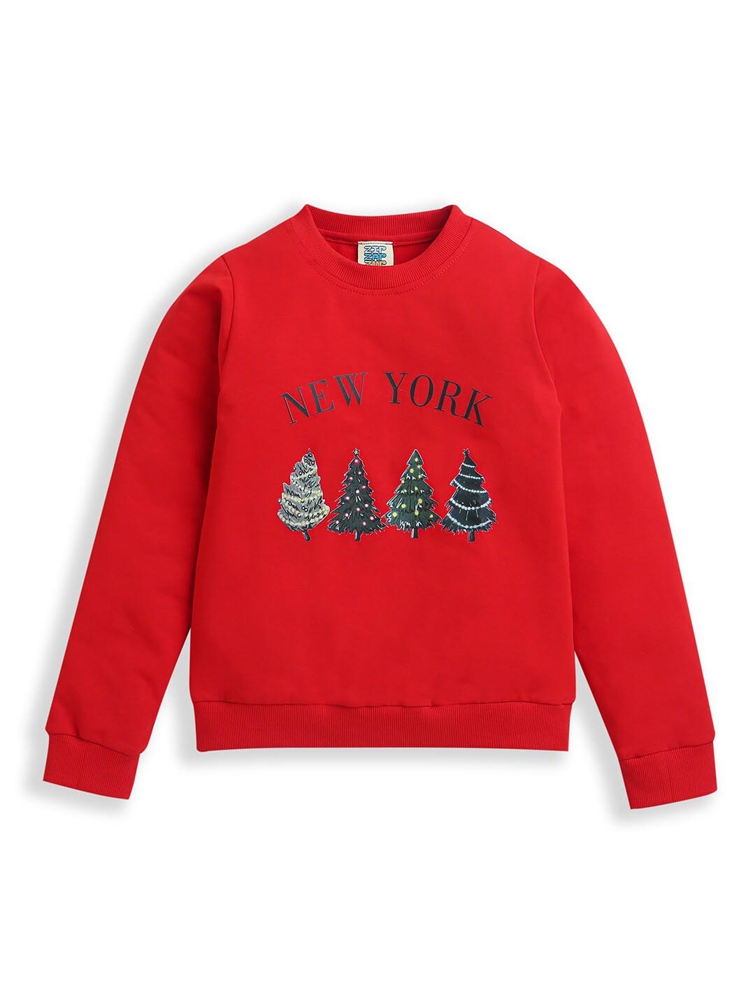 

ZIP ZAP ZOOP Kids Christmas Printed Pure Cotton Sweatshirt, Red