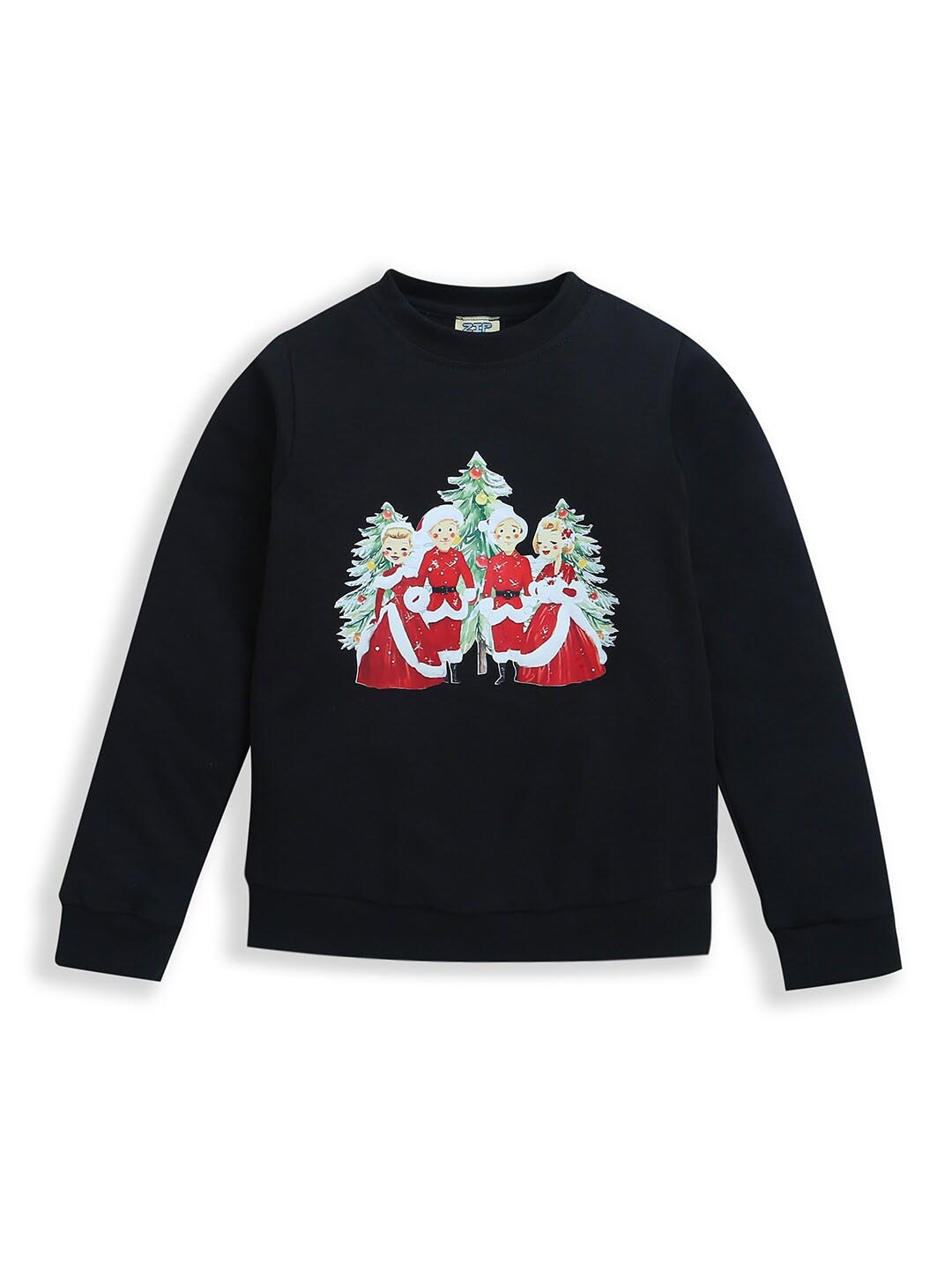 

ZIP ZAP ZOOP Kids Christmas Printed Pure Cotton Sweatshirt, Black