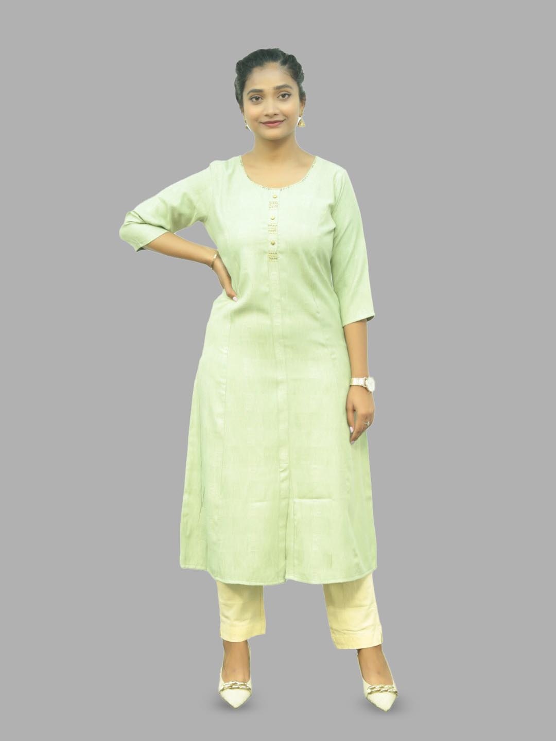 

PUSHKARA Pure Cotton Flared Sleeves Kurta, Sea green