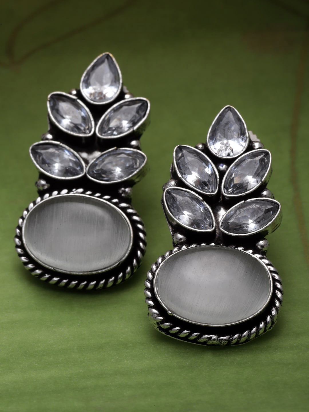 

Sanjog Silver-Plated CZ Stone-Studded Contemporary Drop Earrings