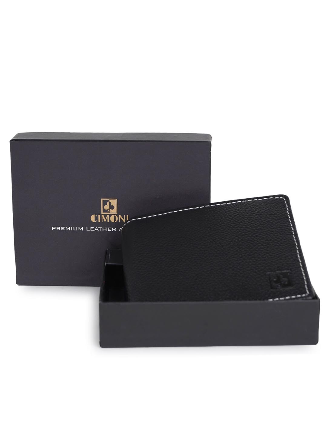 

CIMONI Men Textured Genuine Leather Two Fold Wallet With RFID, Black