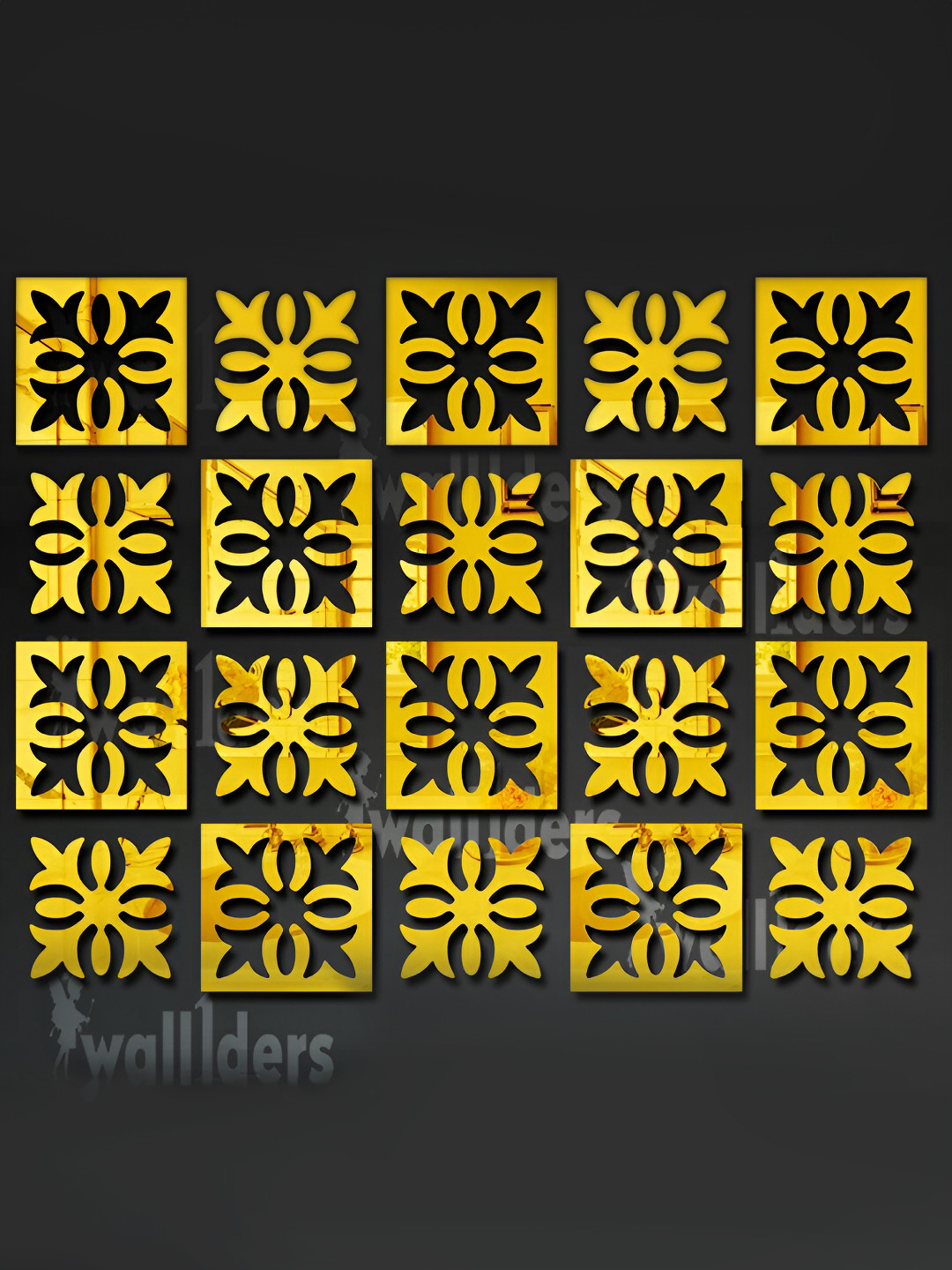 

Wall1ders Gold Toned 24 Pcs Self-Adhesive Square Mirror Wall Stickers