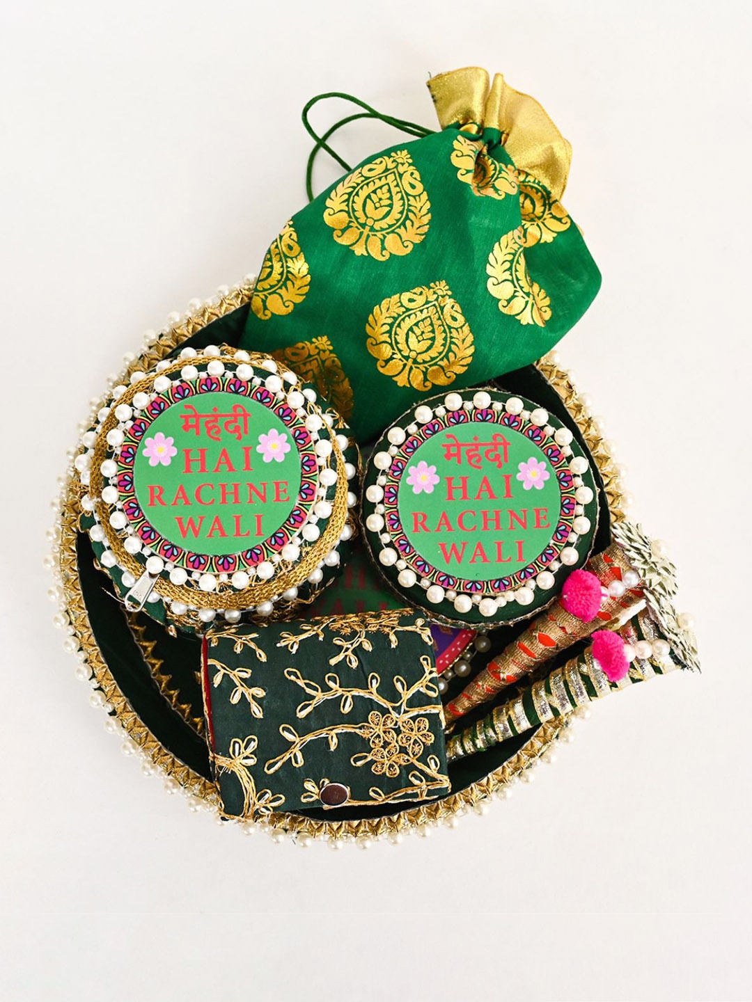 

DecorTwist Green Traditional Decorative Mehndi Thali Platter
