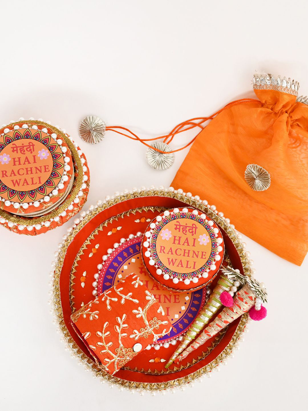 

DecorTwist Orange Traditional Decorative Mehndi Thali Platter