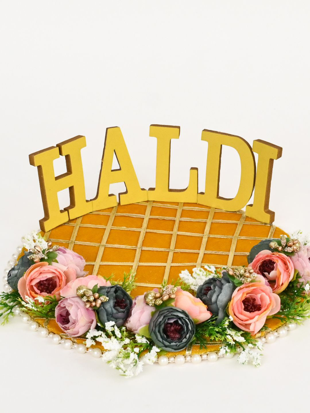 

DecorTwist Yellow Traditional Decorative Haldi Thali Platter