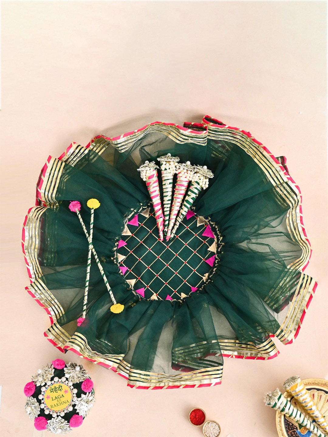 

DecorTwist Green Traditional Decorative Mehndi Thali Platter