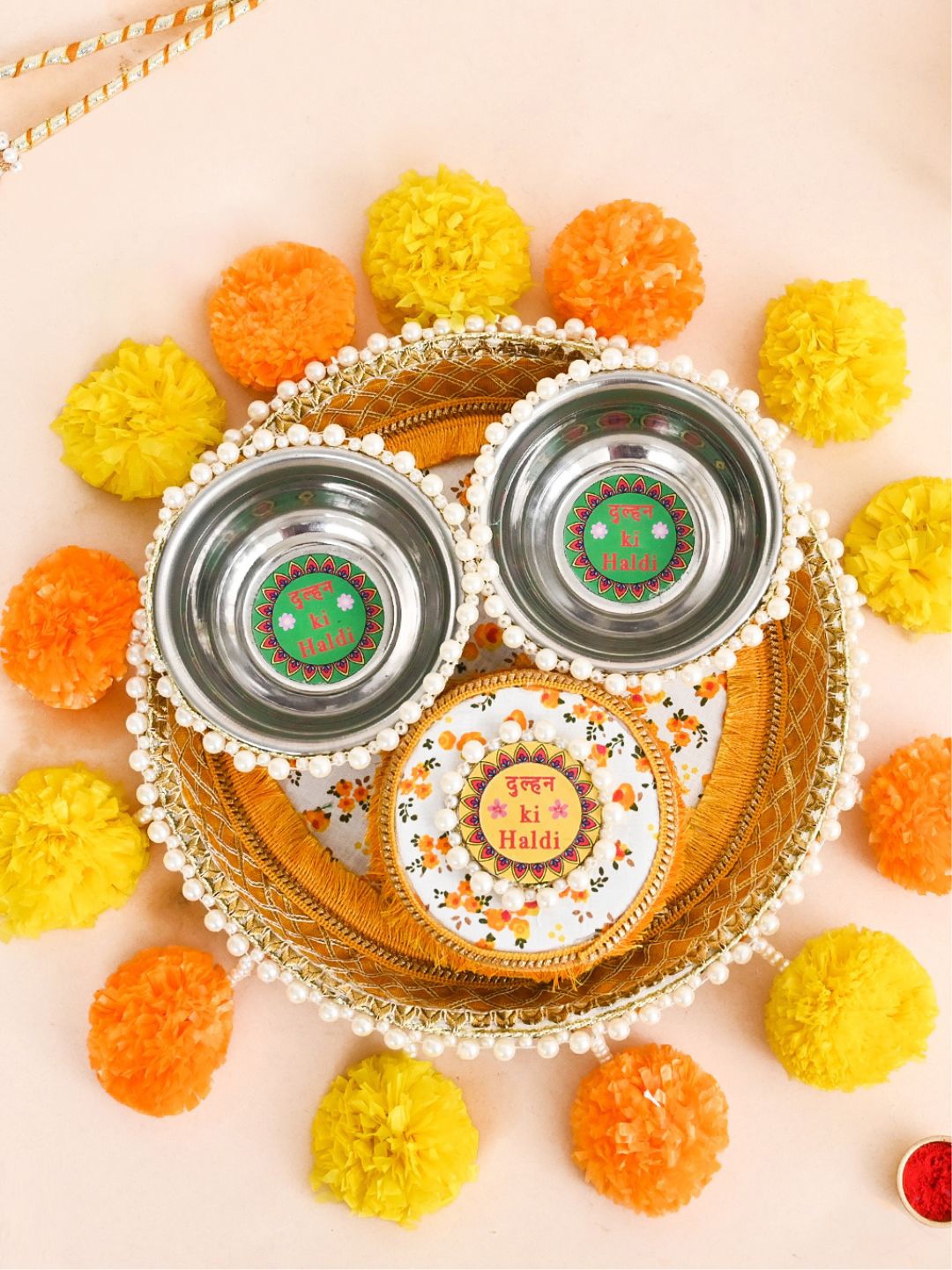 

DecorTwist Yellow Traditional Decorative Haldi Thali Platter