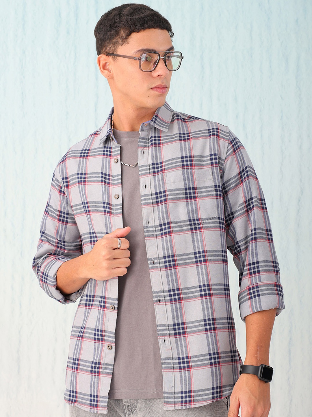 

Hardsoda by The Indian Garage Co Men Grey Checked Casual Shirt