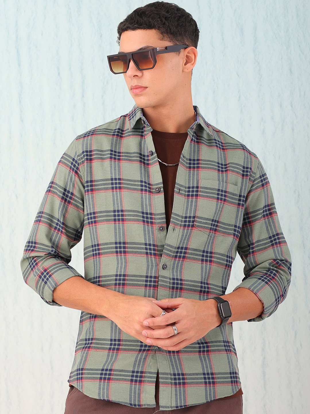 

Hardsoda by The Indian Garage Co Men Green Checked Casual Shirt