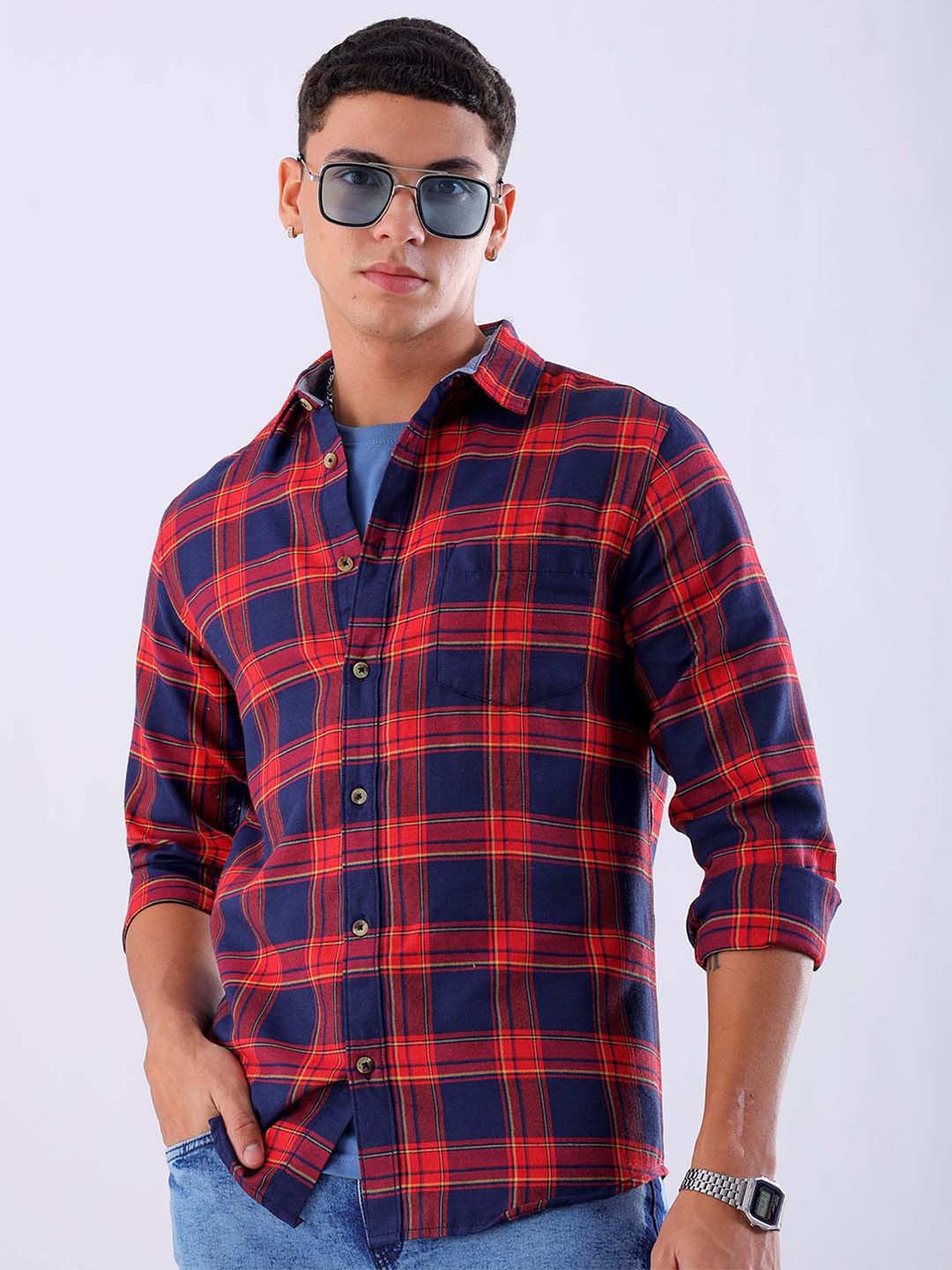 

Hardsoda by The Indian Garage Co Tartan Checked Regular Fit Casual Shirt, Navy blue