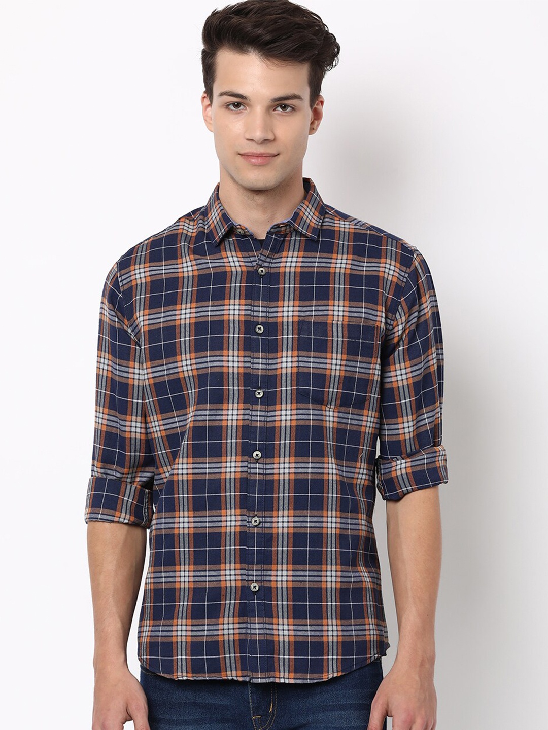 

HARDSODA Slim Fit Checks Casual Shirt, Navy blue