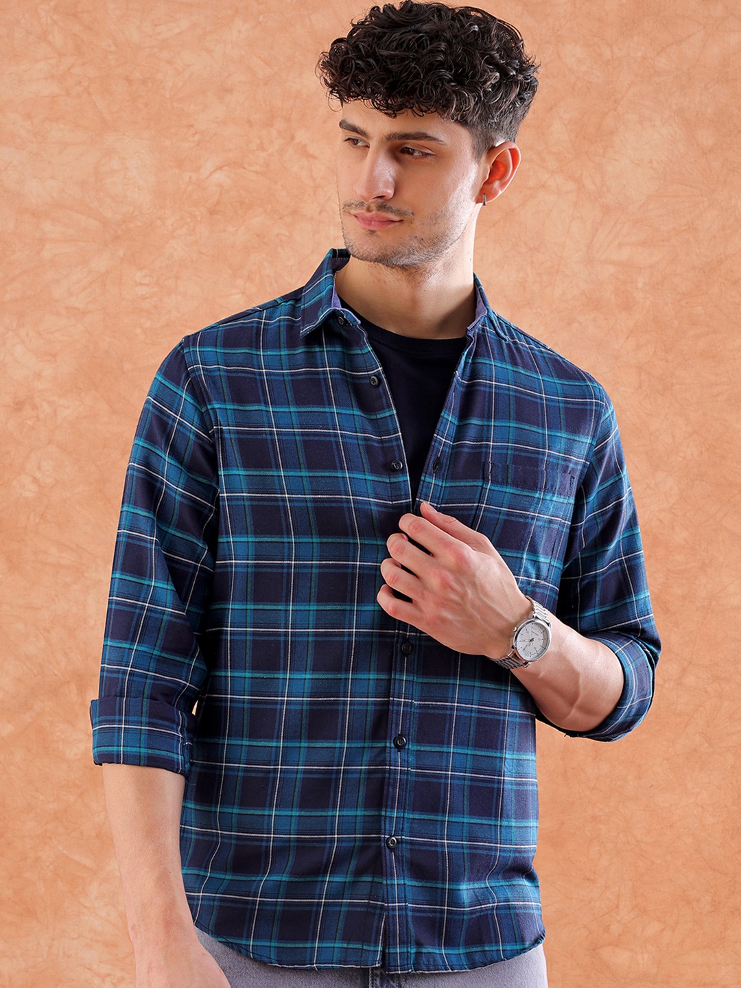 

Hardsoda by The Indian Garage Co Slim Fit Tartan Checks Casual Shirt, Green