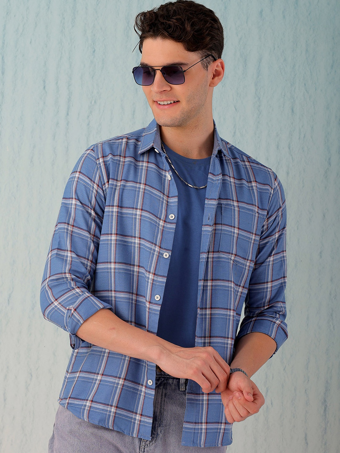 

Hardsoda by The Indian Garage Co Tartan Checked Twill Weave Casual Shacket, Blue