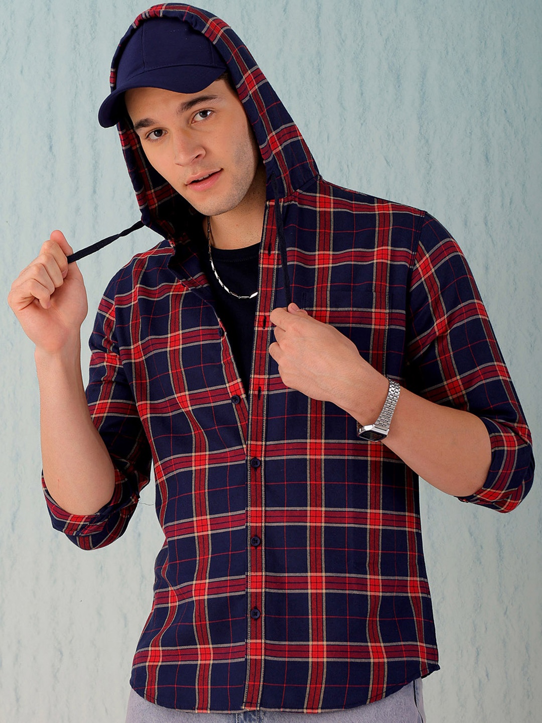 

Hardsoda by The Indian Garage Co Men Navy Blue Checked Casual Shirt