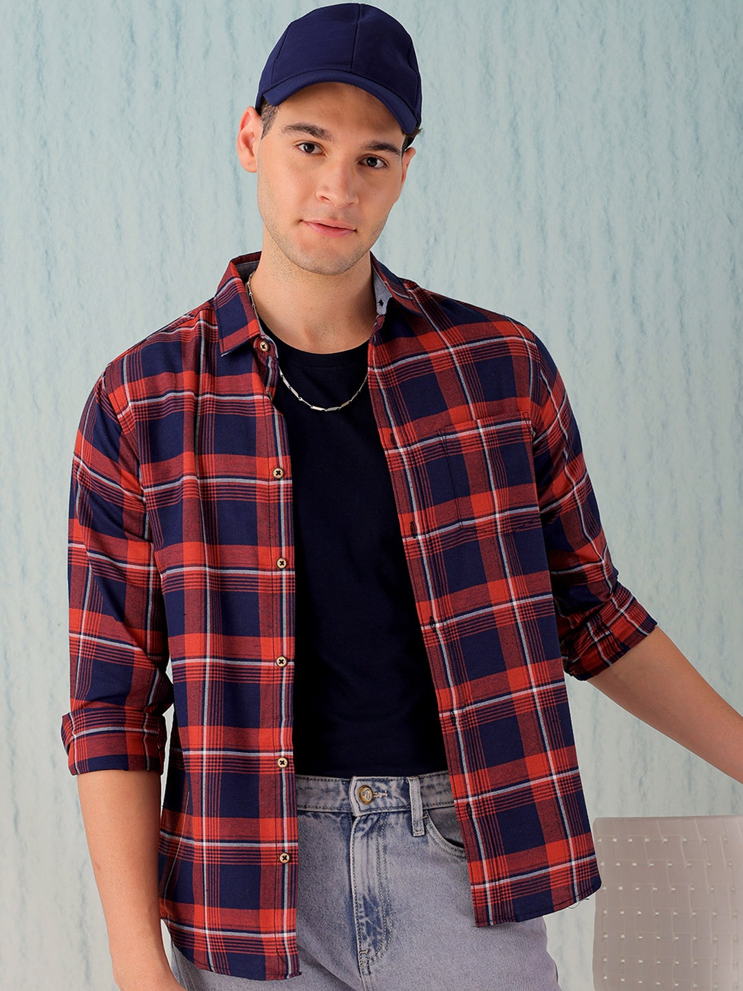 

Hardsoda by The Indian Garage Co Tartan Checked Casual Shirt, Navy blue