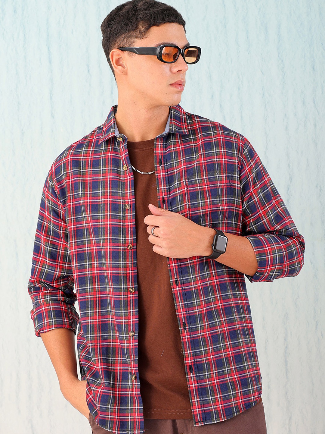 

Hardsoda by The Indian Garage Co Tartan Checked Twill Weave Casual Shirt, Navy blue