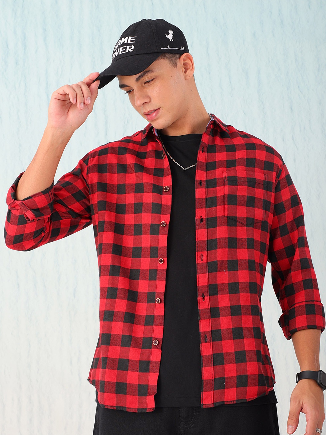 

Hardsoda by The Indian Garage Co Buffalo Checked Twill Weave Casual Shirt, Red