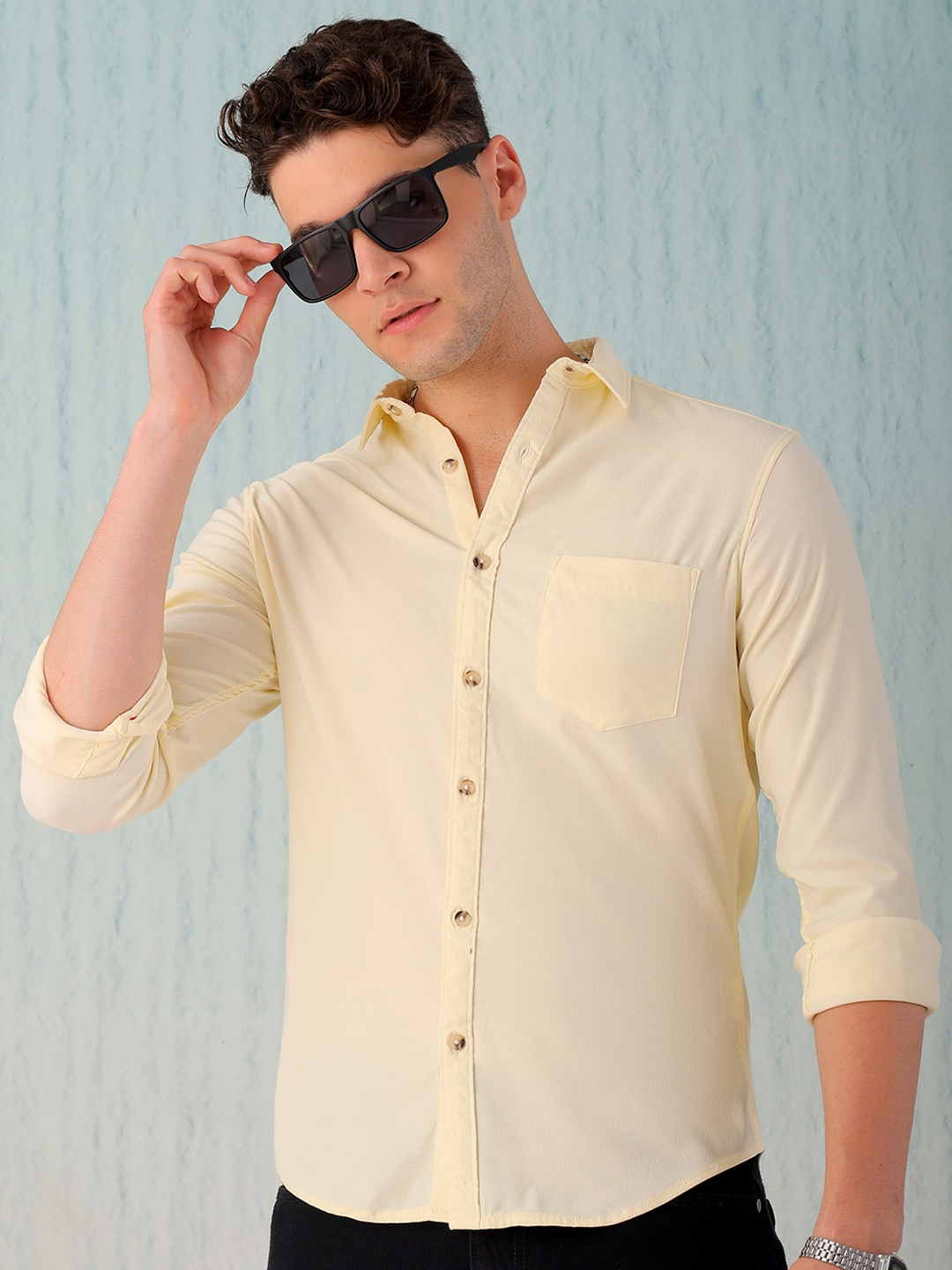 

Hardsoda by The Indian Garage Co Slim Fit Twill Weave Casual Shirt, Yellow