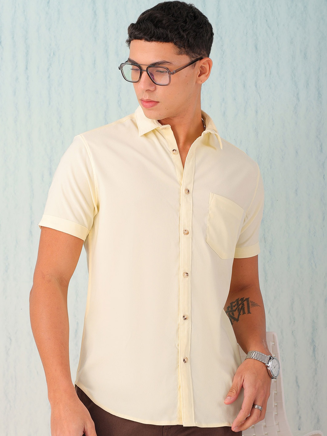 

Hardsoda by The Indian Garage Co Slim Fit Twill Weave Casual Shirt, Yellow