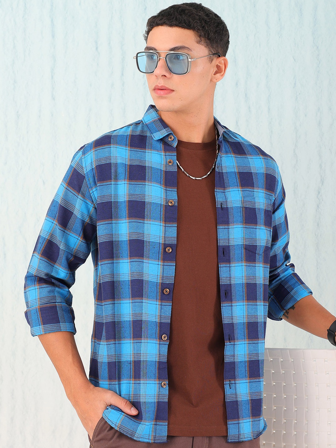 

Hardsoda by The Indian Garage Co Tartan Checked Casual Shirt, Navy blue