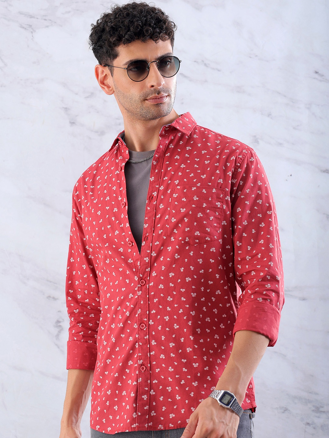 

Hardsoda by The Indian Garage Co Men Red Printed Casual Shirt