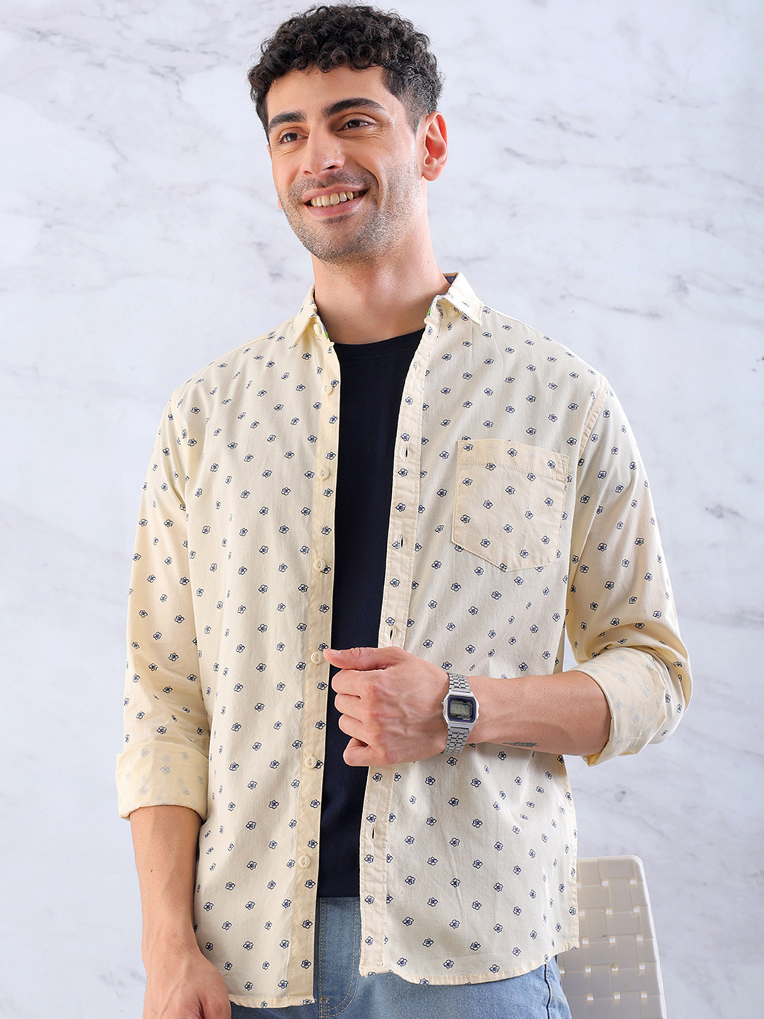 

Hardsoda by The Indian Garage Co Men Cream-Coloured Printed Casual Shirt