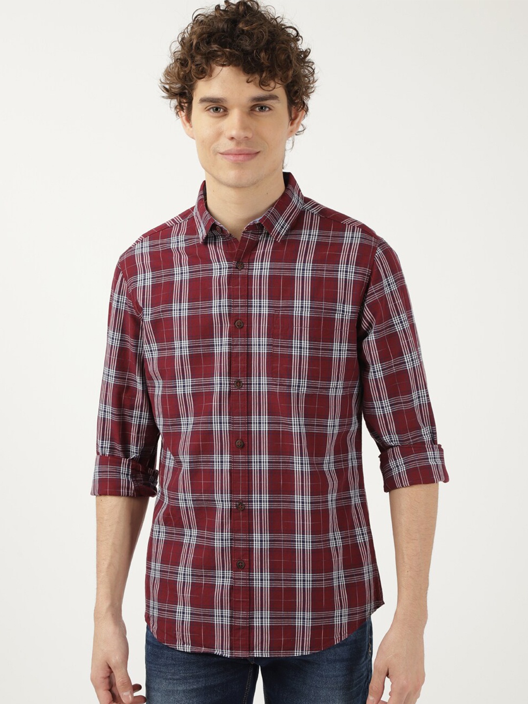 

HARDSODA Tartan Checked Cotton Casual Shirt, Red