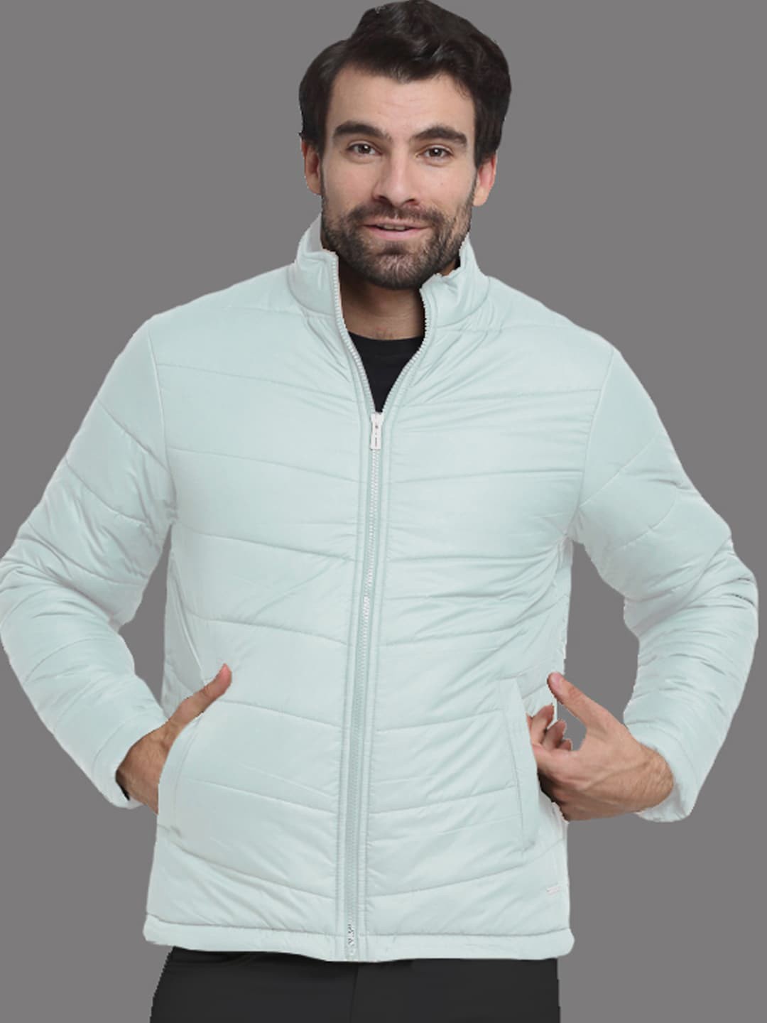 

9ty3ree Long Sleeves Mock Collar Insulator Outdoor Puffer Jacket, White