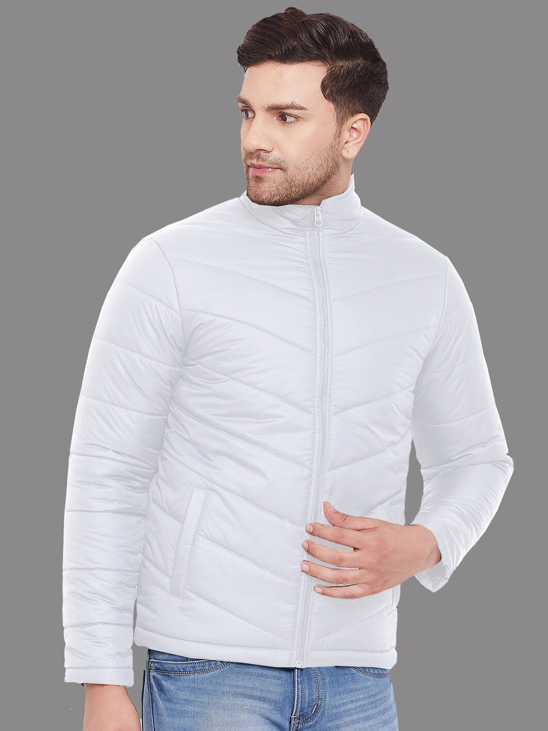 

9ty3ree Mock Collar Long Sleeves Puffer Jacket, White