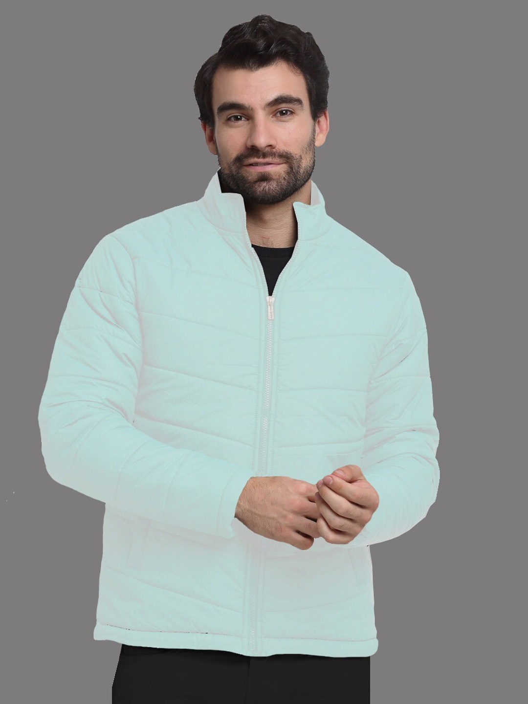 

9ty3ree Mock Collar Long Sleeves Puffer Jacket, White