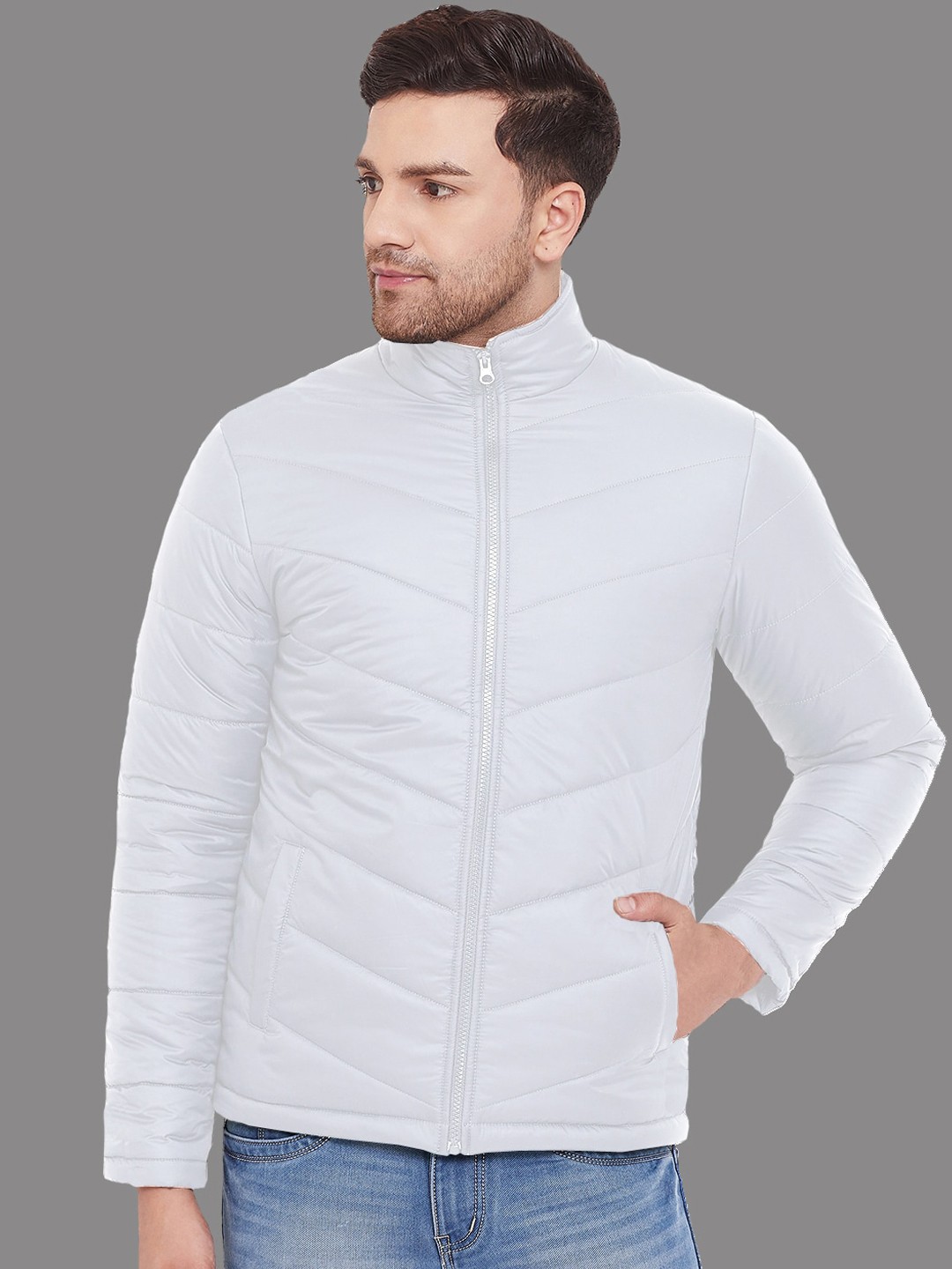 

9ty3ree Mock Collar Long Sleeves Puffer Jacket, White