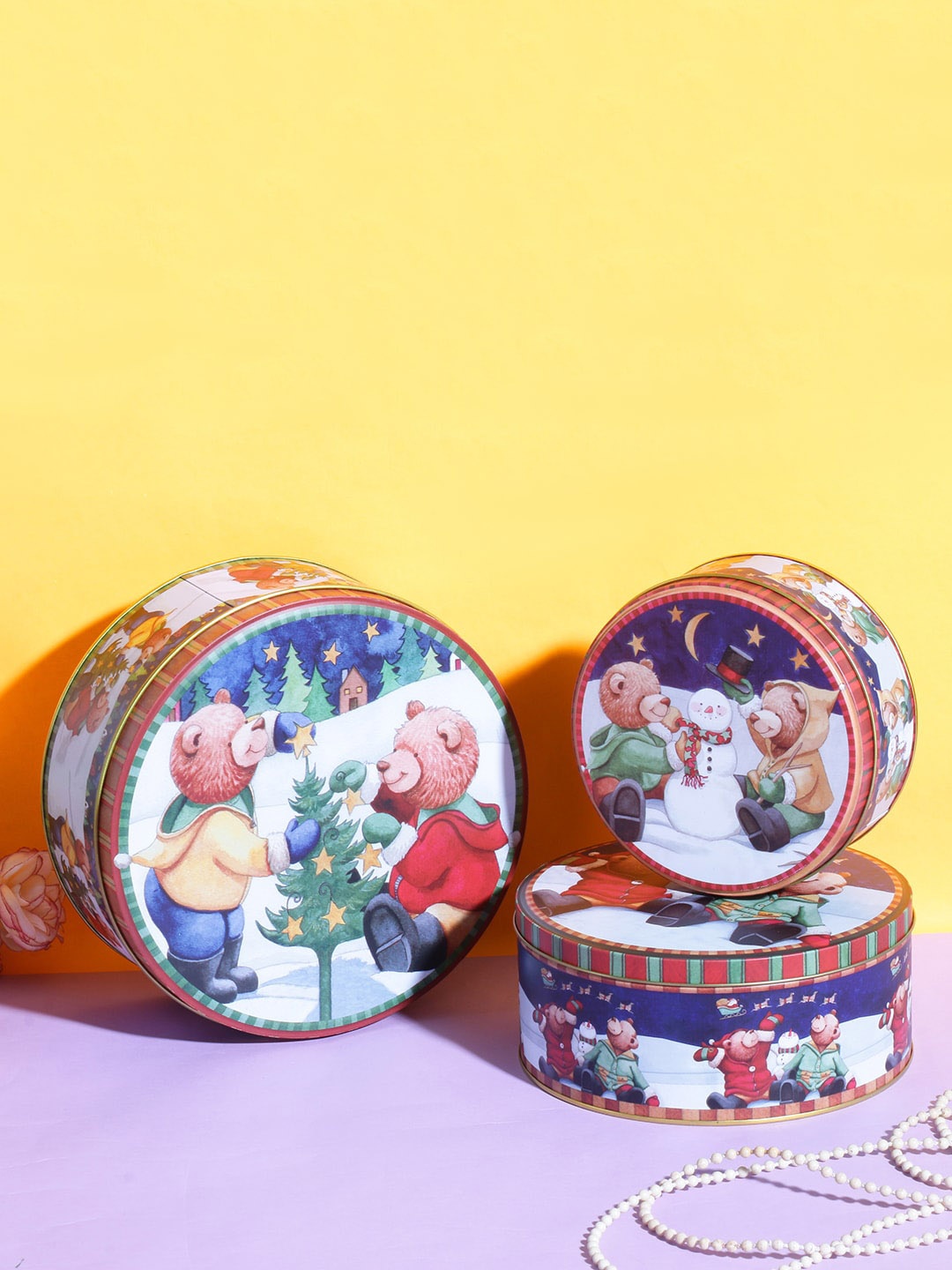 

A Vintage Affair- Home Decor Red & Blue 3 Pieces Cute Christmas Bears Kitchen Storage Box