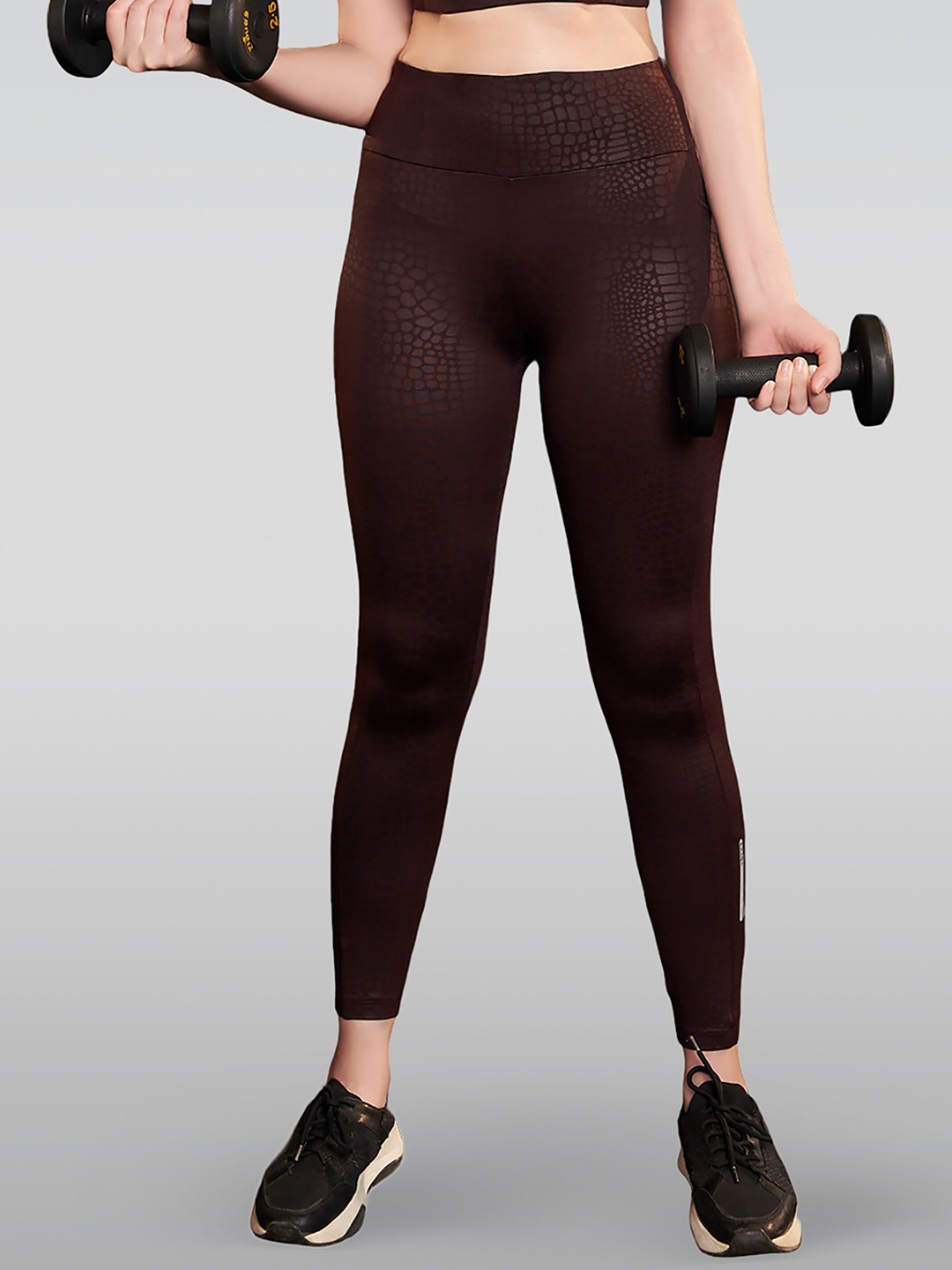 

LAASA SPORTS Printed High-Rise Dry-Fit Ankle-Length Gym Tights, Brown