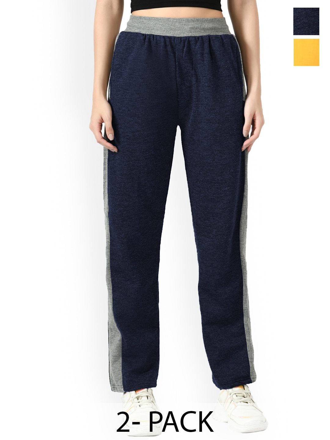 

IndiWeaves Pack Of 2 Extra Soft Fleece Track Pants, Black