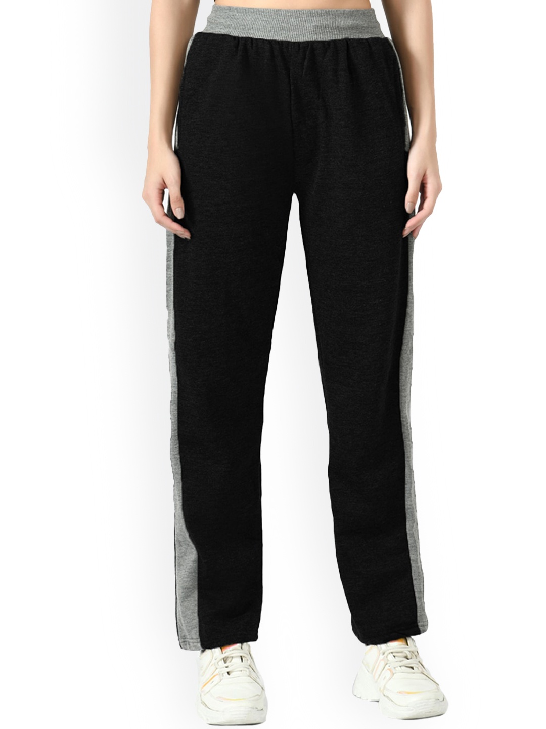 

IndiWeaves Contrast Panel Warm Belt Extra Soft Fleece Track pant, Black