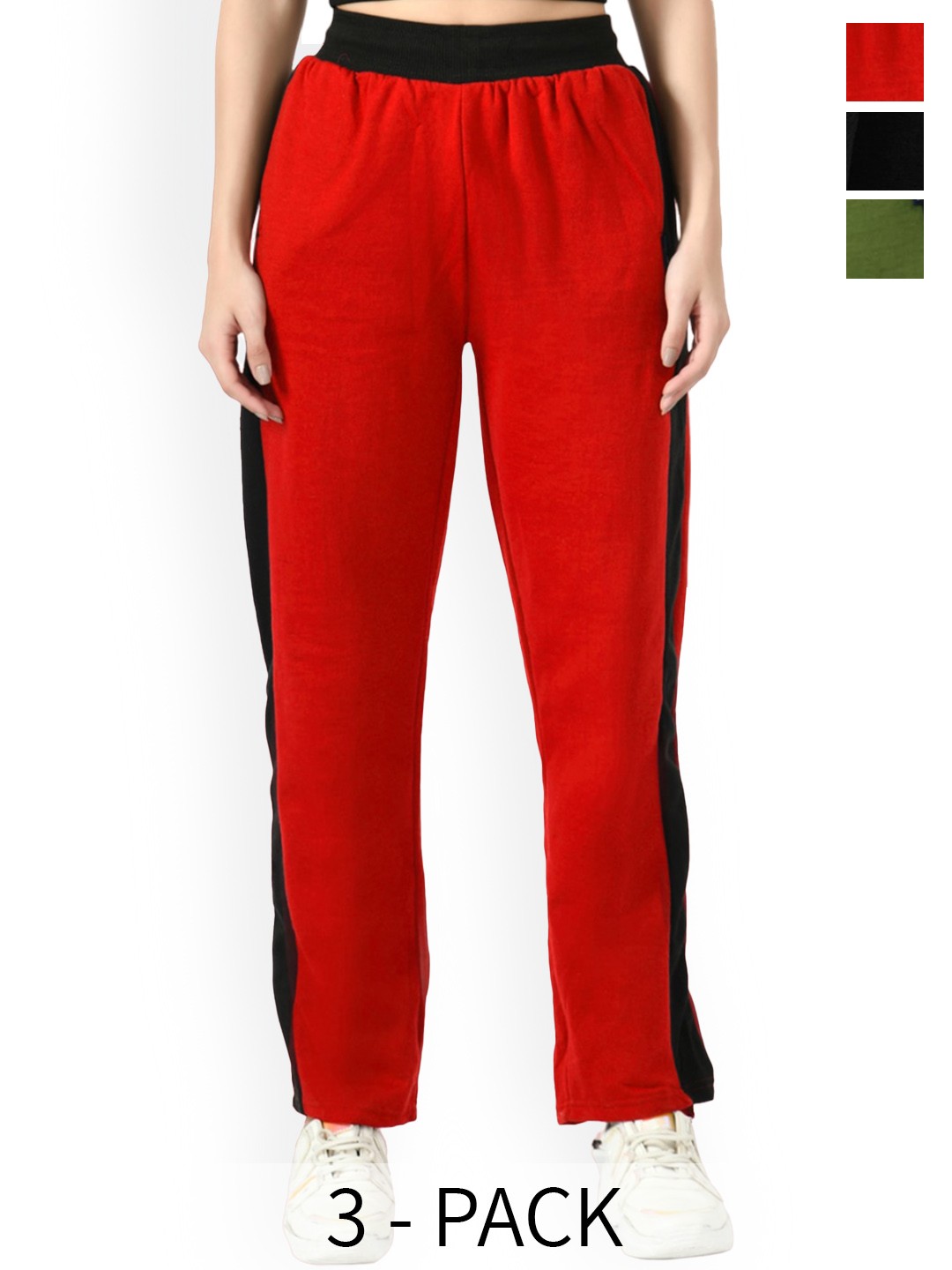 

IndiWeaves Pack Of 3 Extra Soft Fleece Track pant, Red