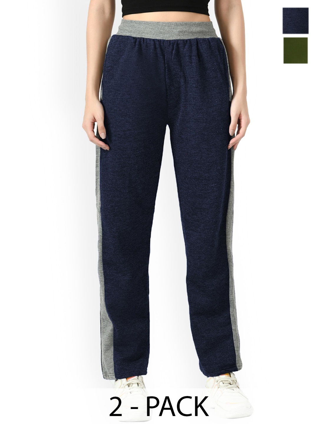 

IndiWeaves Pack Of 2 Extra Soft Fleece Track Pants, Green