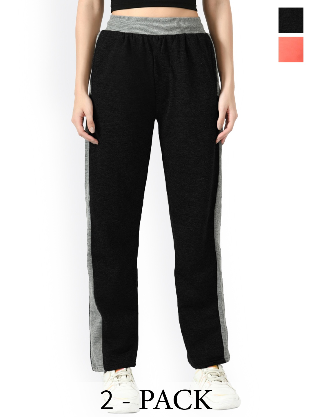 

IndiWeaves Pack Of 2 Extra Soft Fleece Track Pants, Black